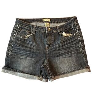 EARL JEAN Women's Embellished Jean Shorts Sz 12 Beaded Western Denim